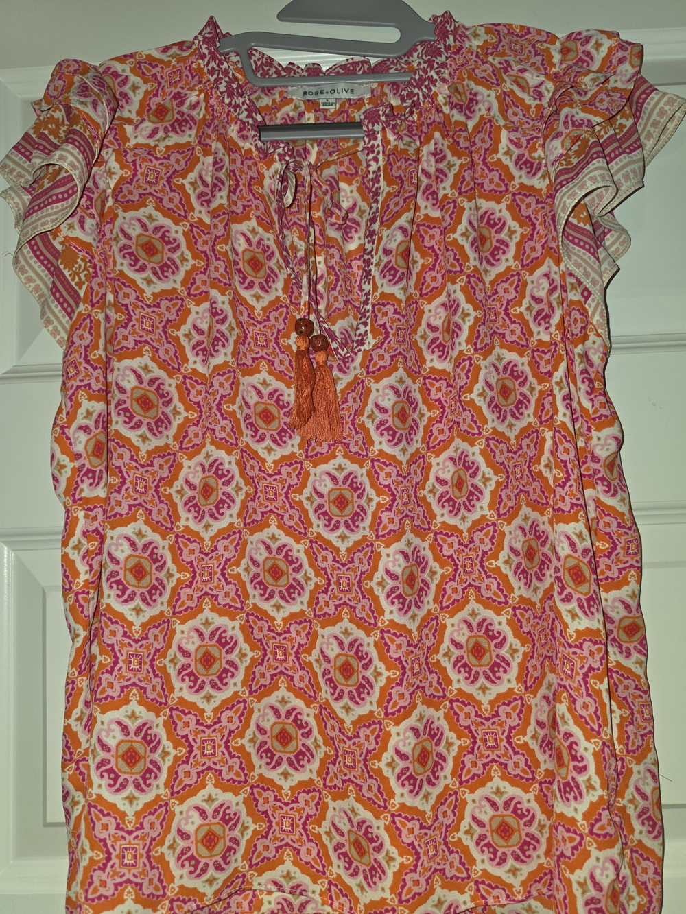 Rose + Olive Paisley Blouse in Pink & Orange Large Like New